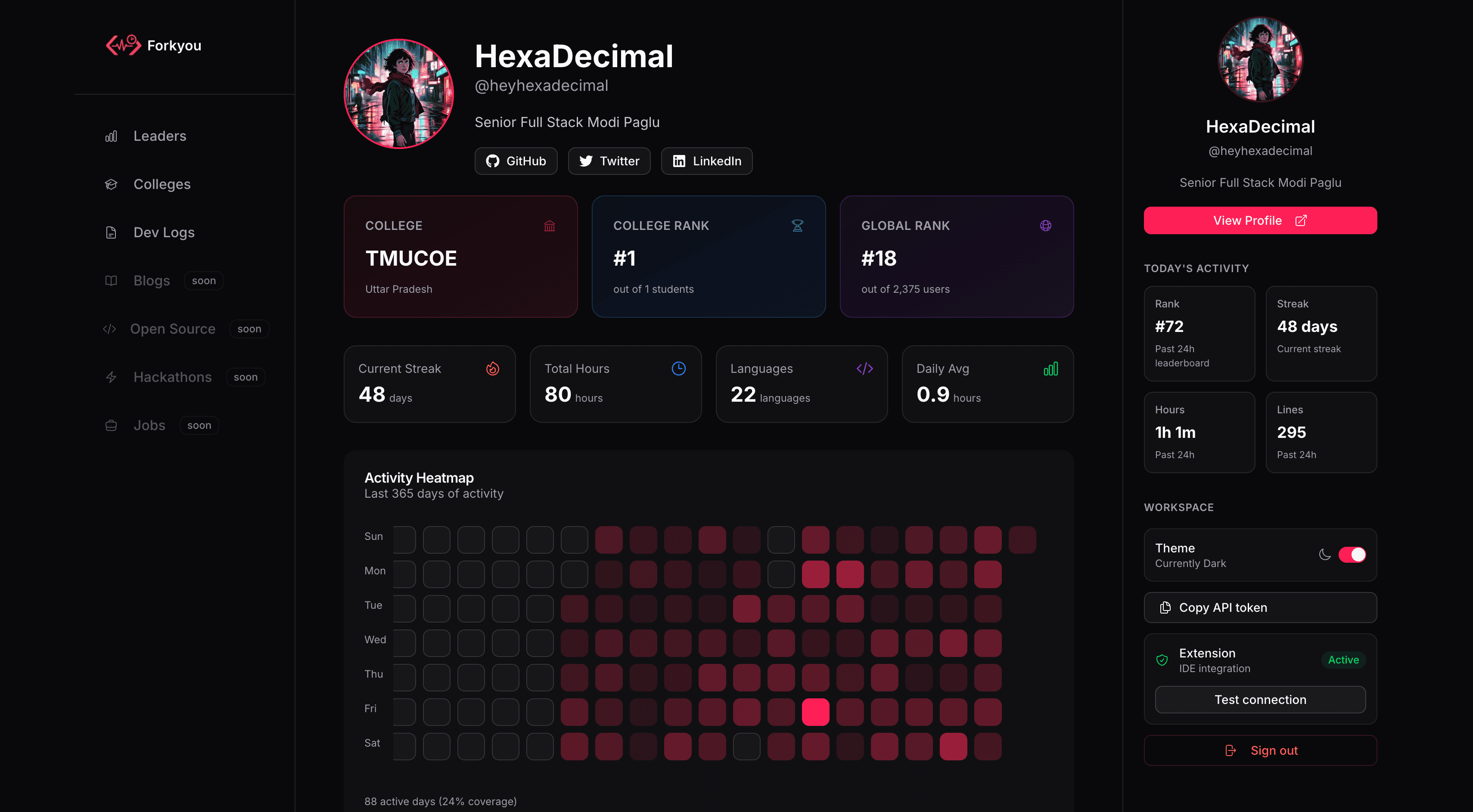 Profile with updated stats
